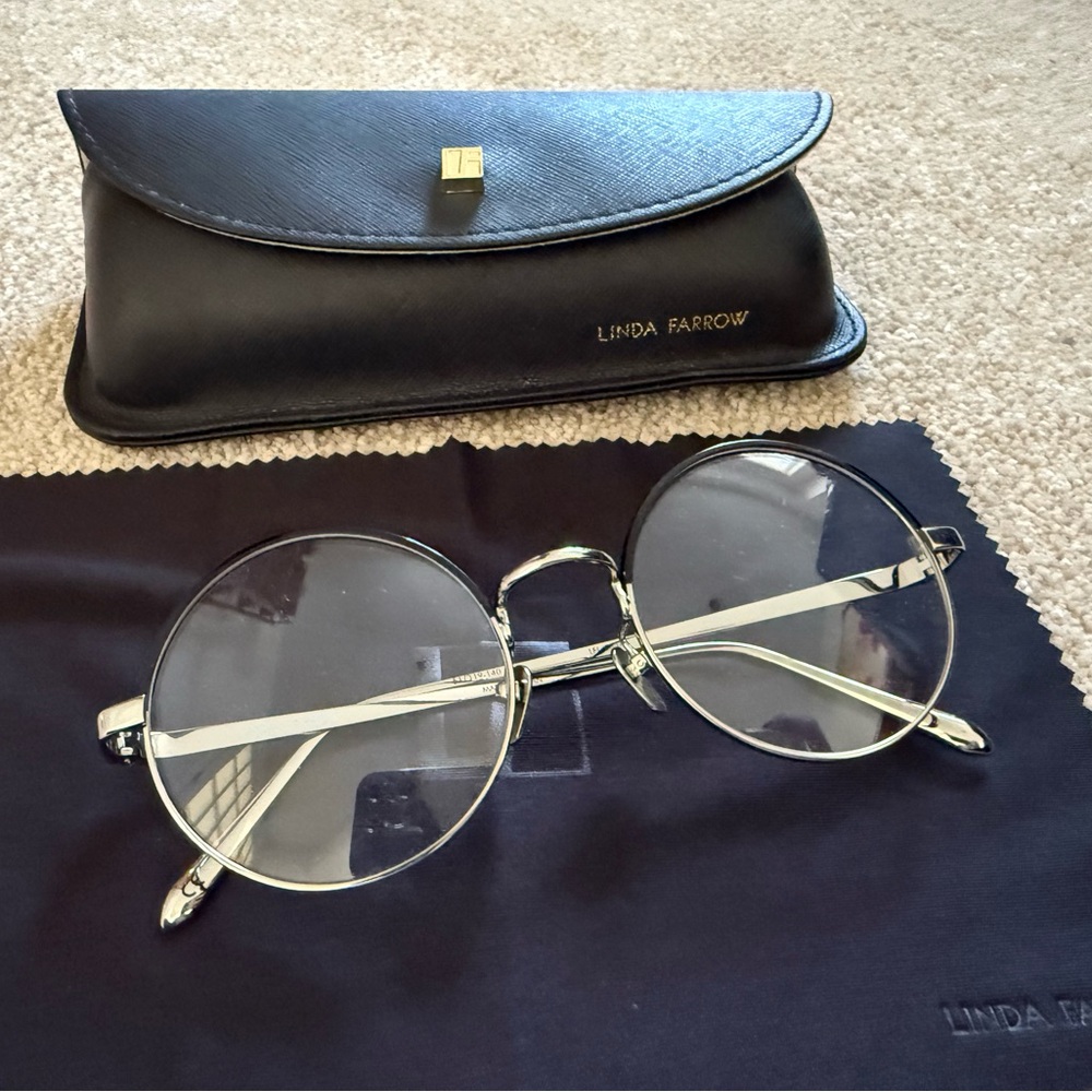 Linda Farrow Silver Eyeglasses Frames with Black Case
